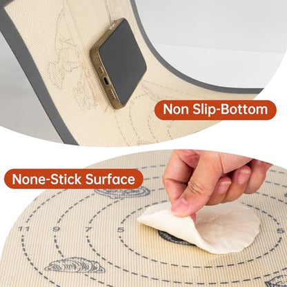 Silicone Baking Mat with 10 Quick Recipes, Extra Thick Silicone Mats for Baking, Non Stick Pastry Mat,Reusable kneading Dough Rolling Mat for Cookie, Macaron, Bread, Pizza-Tutorial Video Included