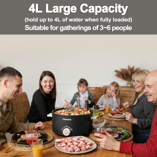 TOPWIT 4L Electric Pot, Non-Stick Hot Pot Electric with Dual Power