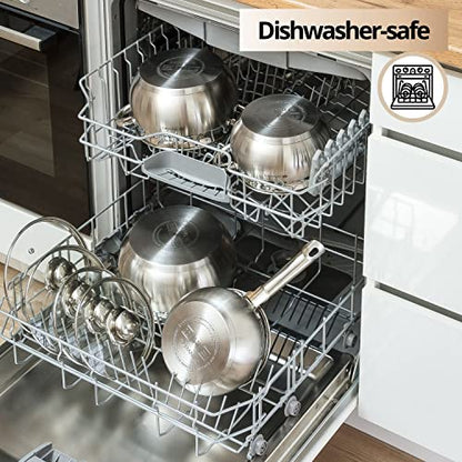 Daniks Classic 2 Quart Stainless Steel Stock Pot with Glass Lid, Tri-Ply Bottom for Even Heating, Induction Compatible, Dishwasher Safe