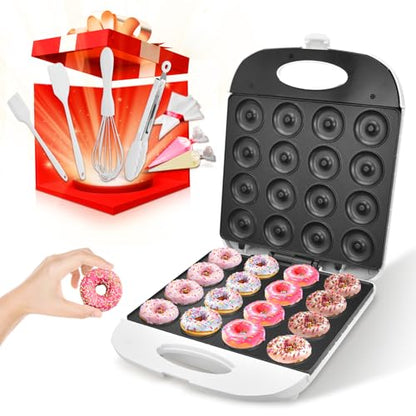 DSP All in One 2 Inch Mini Donut Maker, Non-Stick, Cool Touch, Electric Doughnut Machine for 16 Snacks & Desserts, Perfect for Birthday, Wedding, Baby Shower, Christmas, Party, Afternoon Tea