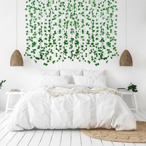 Freyalife Fake Vines for Room Decor(12 Pack 84 Feet) Aesthetic Artificial Plant Ivy Leaves Hanging Greenery Garlands for Home Bedroom Wall Wedding Christmas Party Office Patio Outdoor Garden Décor