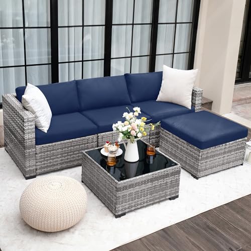 UDPATIO 5 Piece L Shaped Outdoor Couch, Small Space Patio Furniture Set