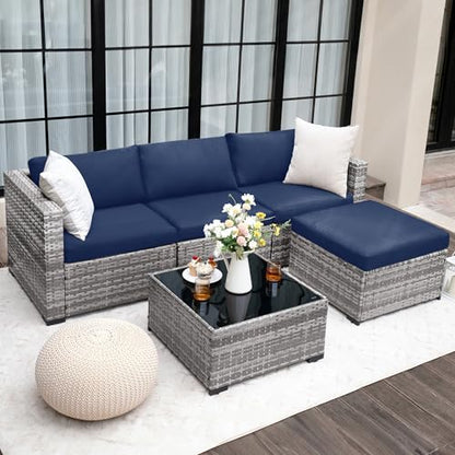 UDPATIO 5 Piece L Shaped Outdoor Couch, Small Space Patio Furniture Set