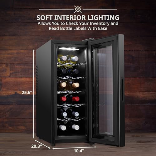 Ivation 12 Bottle Red And White Wine Thermoelectric Wine Cooler/Chiller Counter Top Wine Cellar with Digital Temperature Display, Freestanding Refrigerator Smoked Glass Door Quiet Operation Fridge