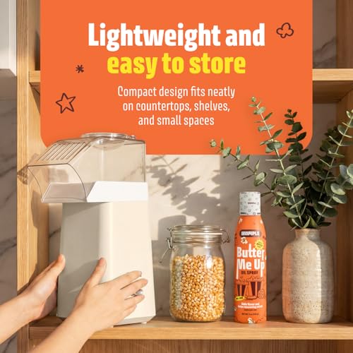 Wumple Hot Air Popcorn Machine - 14-Cup Electric Popcorn Popper, Oil-Free, 1200W - Includes Measuring Cup - Home Popcorn Maker for Movie Nights - Cream