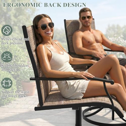 DSNAPE 9 Pieces Patio Table and Chairs Set, 75.6" Metal Dining Table with Umbrella Hole, 8 High Back Textilene Swivel Chairs, Dining Table Set for 8,Outdoor Furniture for Porch Deck Yard Balcony,Brown