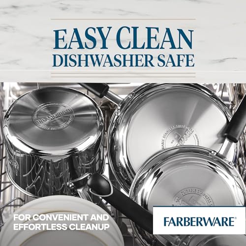 Farberware Brilliance Stainless Steel Saucepan/Saucepot with Glass Lid, 3 Quart, Dishwasher Safe and Induction Ready, Compatible with All Cooktops, Stainless Steel Kitchenware