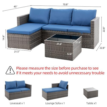 Shintenchi Outdoor Sectional Patio Furniture Set 4-Piece, All-Weather PE Rattan Sofa Couch with Cushions & Storage Coffee Table for Yard, Garden, Porch, Poolside (Blue)