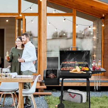 Royal Gourmet CC1830SC Charcoal Grill Offset Smoker with Cover, 823 Square Inches, Black, Perfect for Backyard Cooking, Outdoor Camping