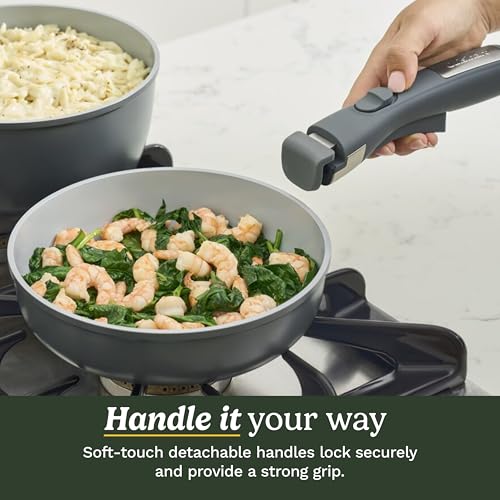 Cuisinart 13-Pc, ClickSmart Nonstick Detachable Handle Ceramic Cookware, Pots and Pans Set, Stackable Space-Saving Design, Compatible with All Stovetops, Induction & Oven Safe, PURELYCERAMIC