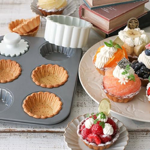 Sinsanye 2 Pack Mini Tart Pan, 2.75" Egg Tart Molds 6-Cavity Non Stick Fluted Mini Tart Mould, Reusable Quiche Bakeware Carbon Steel for Pies, Quiche, Cheese Cakes, Desserts(Not Included Cutting Mold)