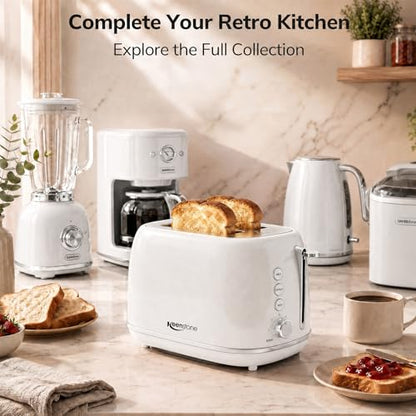 Keenstone 2 Slice Toaster, Retro Stainless Steel Kitchen Essentials, White