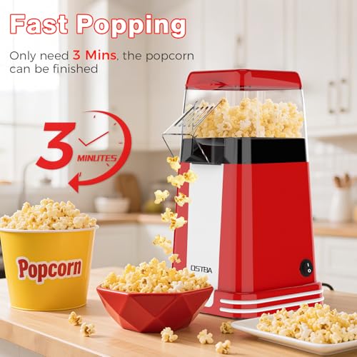 OSTBA Hot Air Popcorn Popper, 12-Cup Popcorn Maker Machine, Red