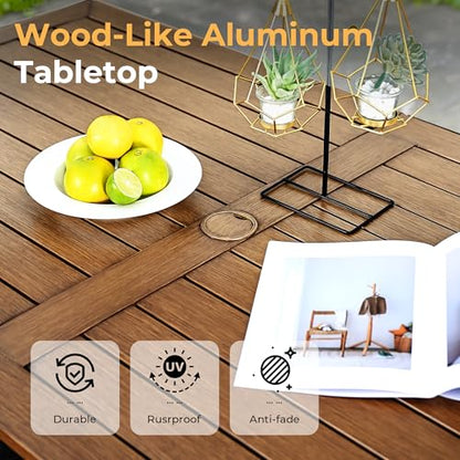 HAPPATIO Outdoor Dining Set, 7-Piece Patio Aluminum Dining Set with Wood-Like Hand-Painted Finish, 6 Swivel Rockers with Waterproof Cushions, Easy Assembly for Backyard, Garden, Porch, Grey Cushion