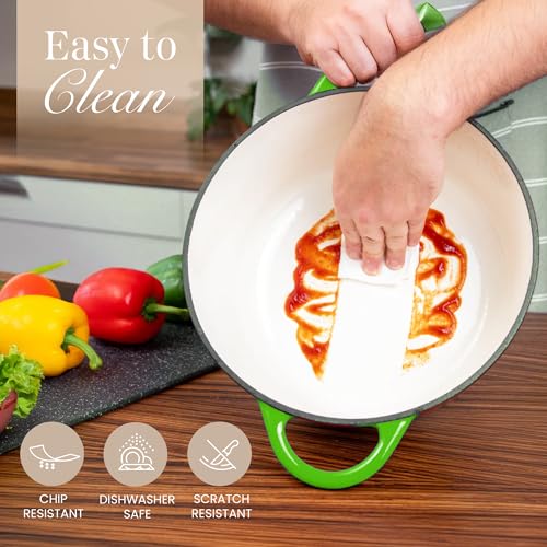 Cast Iron Dutch Oven with Lid - Non-Stick Ovenproof Enamelled Casserole Pot- Sturdy Dutch Oven Cookware - Green, 3.1- Quart, 22cm-by Nuovva
