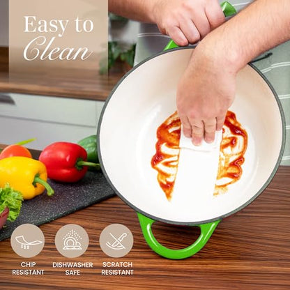 Cast Iron Dutch Oven with Lid - Non-Stick Ovenproof Enamelled Casserole Pot- Sturdy Dutch Oven Cookware - Green, 3.1- Quart, 22cm-by Nuovva