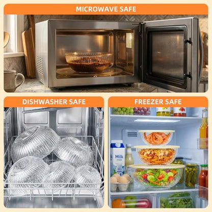 Jelife Glass Mixing Bowls with Lids Set - 5 Packs, Borosilicate Nesting Glass Bowls (3.7-2.1-1-0.5-0.2QT) for Baking, Salad, Meal Prep, Serving, Food Storage, BPA Free & Dishwasher Safe