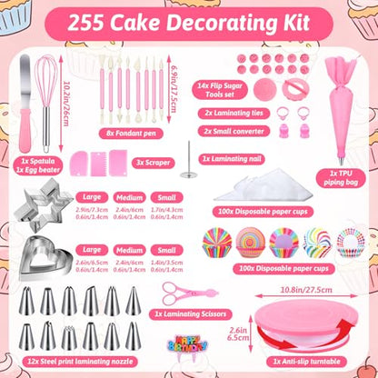 Ckhoid 255 Pcs Cake Decorating Supplies with Cake Turntable, Icing Piping Tips, Pastry Piping Bag, Spatulas, Cookie Molds. Cake Plates and Baking Supplies Decorating Tools