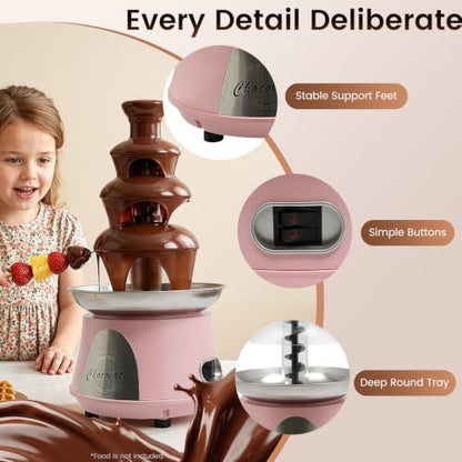 Chocolate Fountain, 4 Tier 110V Electric Chocolate Fondue Fountain Machine for Nacho Cheese, Chocolate Sauce, Wedding, Party (Pink)