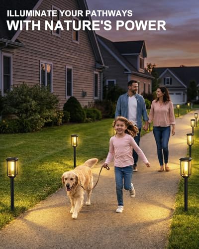 Tenmiro-Solar-Pathway-Lights-Outdoor-8-Pack-LED-Solar-Powered-Garden-Lights-Waterproof-IP65-Auto-On/Off-Outdoor-Light-for-Yard-Lawn-Patio-Path-Walkway-Driveway-Landscape-Lighting-Decor-3000K