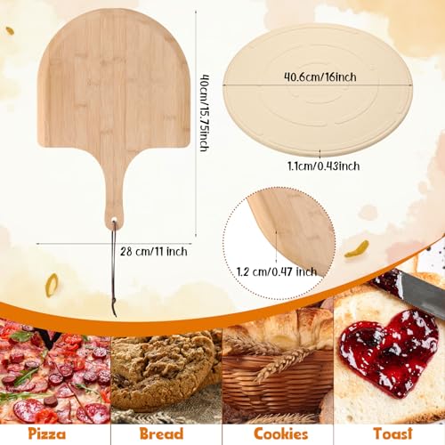 Teenyyou 2 PCS Round Pizza Stone with Wooden Peel, 16" Large Pizza Stone for Oven and Grill Round Baking Cordierite Cooking Pan for Bread, BBQ