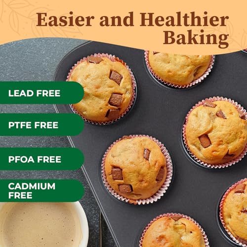 CARTMAN 2 Pack Muffin Pans with 200 Cupcake Liners, Nonstick 12-Cup Muffin Tins, Carbon Steel Cupcake Pans for Baking Muffins, Egg Bites, Brownies & More