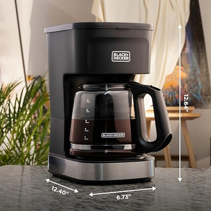 BLACK+DECKER CAFÉCRAFT 12-Cup Coffee Maker, One-Switch Drip Coffeemaker with Vortex Showerhead Technology, Sneak-A-Cup, Keep Warm Function, Stainless Steel