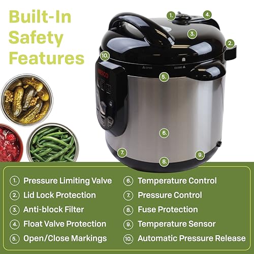 NESCO NPC‑9 Smart Electric Pressure Canner and Cooker for Home Food Preservation, 9.5‑Quart Stainless Steel with Digital Controls