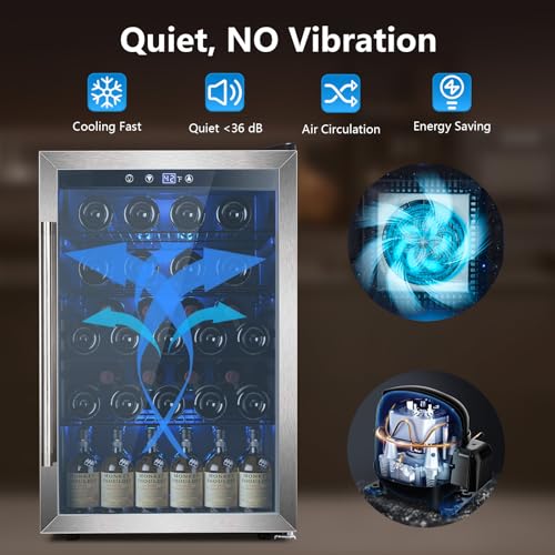 Electactic Wine Cooler 37 Bottle Freestanding Fridge with Stainless Steel Reversible Glass Door, 145 Can Beverage Refrigerator Quiet Compressor for Home Kitchen Bar, 4.5 Cu.ft Silver