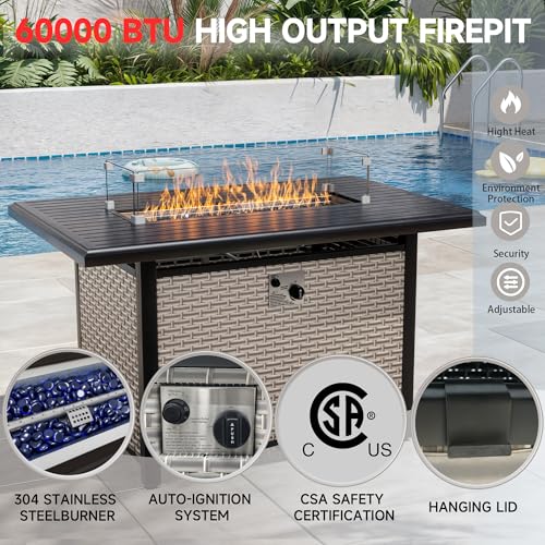 wallowsun 16-Piece Outdoor Patio Furniture Set, Modular Sectional Sofa Set with Swivel Rocker Chairs & Fire Pit, Wicker Outdoor Couch Conversation Sets w/Coffee Table and Cushions, Black