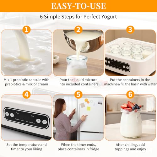 Homemade Greek yogurt comes with 9 jars, temperature control and intelligent timer, multi-purpose rice wine, fermentation, natto, etc (White)