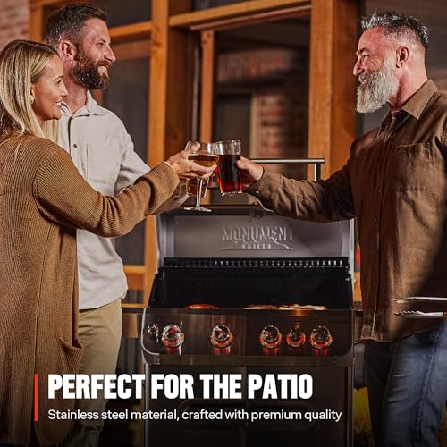 Monument Grills 4+1 Burner Natural Gas Grill with Natural Gas Hose, 50,000 BTU Stainless Steel Outdoor Patio Barbecue Grill, Broil Zone Fast Heating, Knob Lights, and Easy Cleanup, M415BZNG