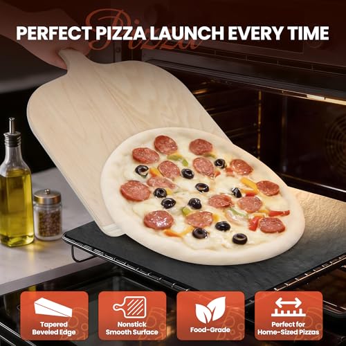 Gicyiit Pizza Peel, Premium 11-inch Wooden Nonstick Pizza Spatula Paddle with Easy-Glide Beveled Edge for Transferring, Serving, Versatile Pizza Board with Easy-To-Grip Handle for Oven, Stone, Grill