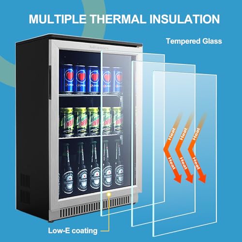 Advanics 20IN Beverage Refrigerator with Glass Door-120 Can Built in Under Counter Fridge & Freestanding,Ideal for Soda,Beer Drink Cooler