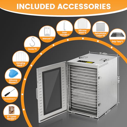 Commercial Food-Dehydrator Machine 16 Trays 27.28ft² Large Food Dryer 1500W