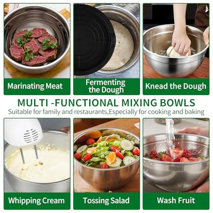 WEPSEN Mixing Bowls Set, 25PCS Stainless Steel Mixing Bowl with Lid Set, Large Nesting Bowls 7, 4.5, 3,2, 1.5QT, Measuring Cups and Spoons Baking Utensils Metal Bowl for Kitchen Prep