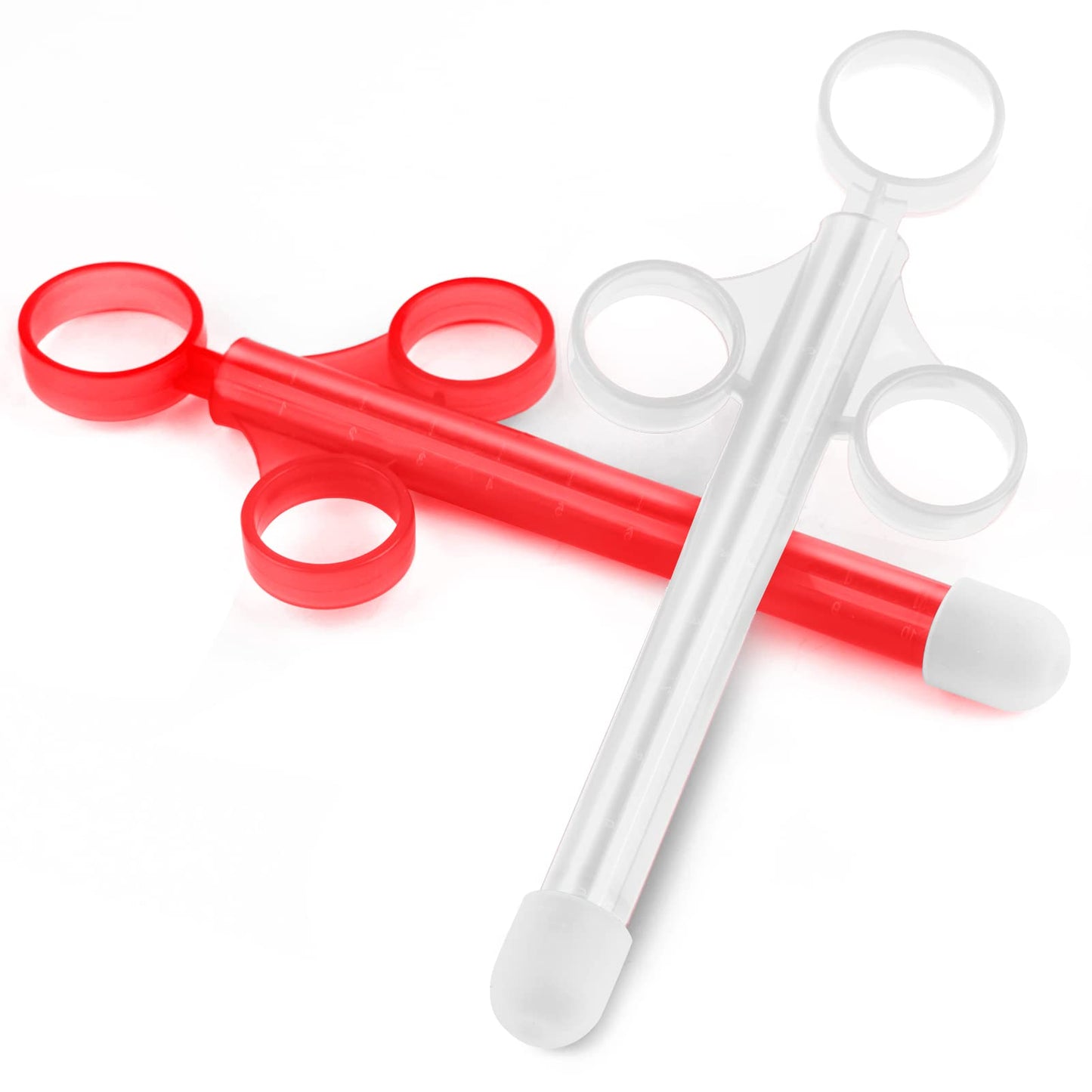 Lube Applicator Syringes, Precision Lubricant Dispensers, 2-Pack Injector with Smooth Rounded Cap, Ideal for Men, Women & Couples - Reusable, Easy to Use & Clean [10ml][White & Red]