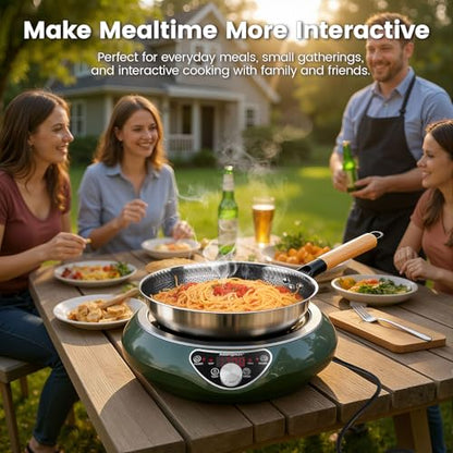 ABngdun Concave Induction Wok Cooktop, 1700W 120V Portable Induction Burner Electric Hot Plate (Cooktop with Stainless Steel Wok)
