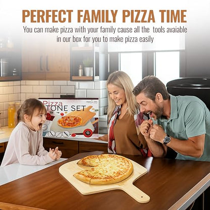 ZONZEST 8 PCS Pizza Stone Set, Extra Large 15×12 Inch Pizza Stone for Grill, Rectangle Baking Sone With Pizza Kit for Pizza, Bread, BBQ Grilling, Pizza Peel Set