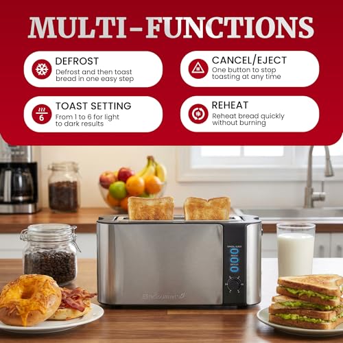Elite Gourmet 2-Slice Slim Toaster, 1 Long Slot, Extra-Wide, Warming Rack
