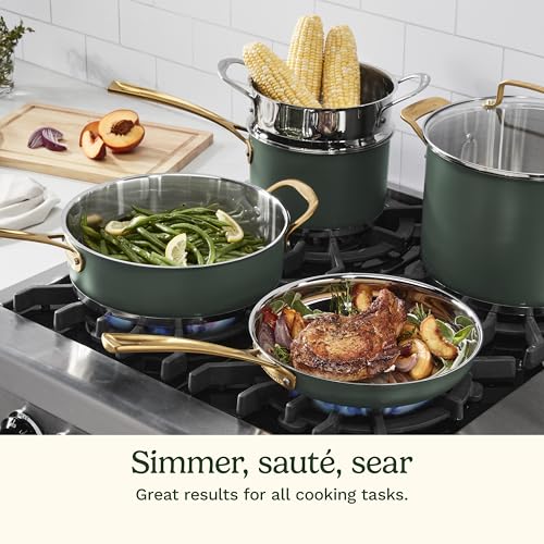 Cuisinart Cookware Set, 11 Piece Stainless Steel Cookware Pots and Pans, Home and Kitchen Durable Stainless Steel for Everyday Cooking, Matte Thyme, MT89G-11