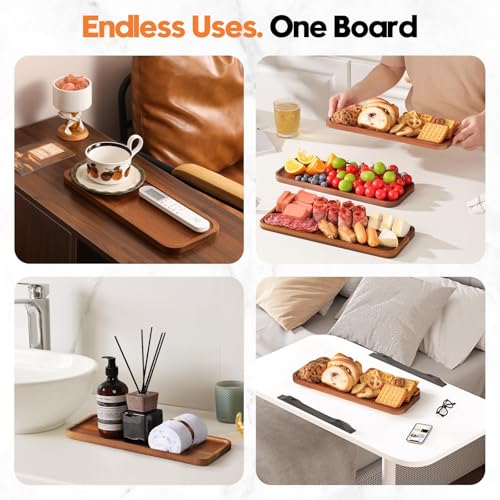 HOMKULA Small Solid Acacia Wood Serving Trays and Platters - Wooden Mini Charcuterie Boards, Rectangle Cheese Board for Food, Bathroom, Home Decor, Kitchen Counter, (14" x 5.5", 1 Pack)
