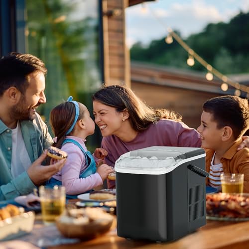 NEWBULIG Ice Makers Countertop with Handle, Portable Ice Machine, 9 Bullet Cubes in 6 Mins, 26lbs in 24Hrs, Auto-Cleaning, with Basket and Scoop, for Home, Kitchen, RV, Camping, Black