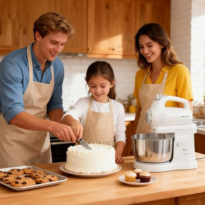 Vikaluz 3.2QT 2-in-1 Stand Mixer, Electric Kitchen Mixer with Auto-Rotating Bowl & Tilt-Head, 5-Speed 250W Turbo Baking Machine for Beginners with Beater & Dough Hook for Cookie, Bread, Cake (White)