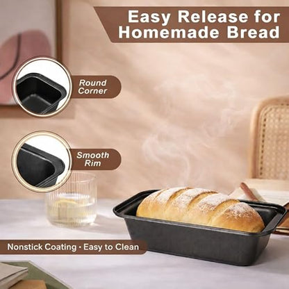 tchrules Bread Pan Set, Non-Stick 9×5 Loaf Pans for Baking Homemade Bread, Sourdough, Brownies, Cake, Carbon Steel, Rectangle Baking Pans (Grey)