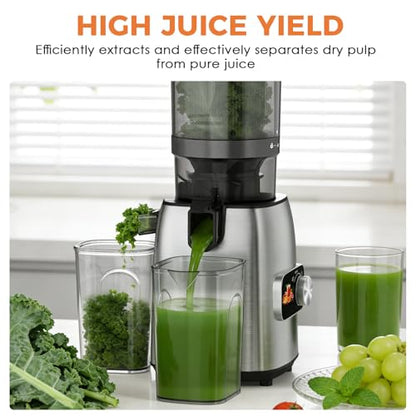 Cold Press Juicer, Slow Single Auger Juicer Machines for Fruits and Vegetables, Wide Feed Chute, Reverse Function, Easy to Clean, Quiet Home Juicer