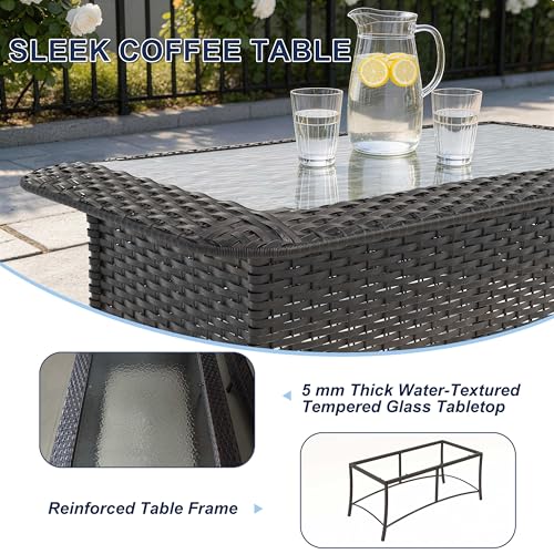 ASJMR 11-Piece Patio Furniture Set, Outdoor Thick Wicker Sectional Sofas with Swivel Chairs, High Back Sectional Couch with Fire Pit Table, Outdoor Conversation Set for Backyard, Porch, Deck, Grey
