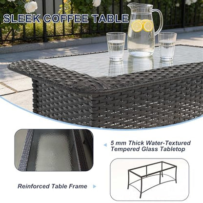 ASJMR 11-Piece Patio Furniture Set, Outdoor Thick Wicker Sectional Sofas with Swivel Chairs, High Back Sectional Couch with Fire Pit Table, Outdoor Conversation Set for Backyard, Porch, Deck, Grey