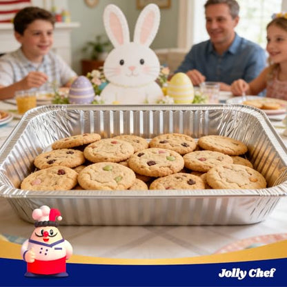 JOLLY CHEF 9x13 Aluminum Foil Pans (30 Pack) - Disposable Half Size Deep Steam Foil Pans for Roasting Turkey, Lasagna, Casseroles - Thanksgiving, Christmas, Parties, Catering