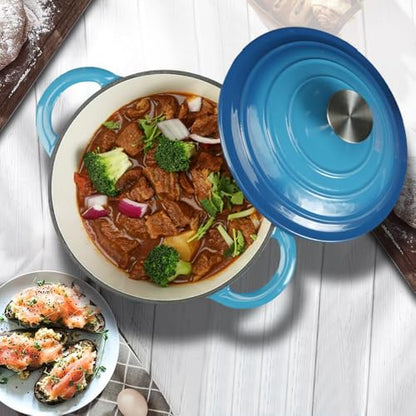 Enamelled Cast Iron Dutch Oven Pot with Lid, 3QT Non Stick Casserole Pot-Heavy Duty & Oven Safe up to 500° F for Bread Baking, Braising, Stews, Roasting